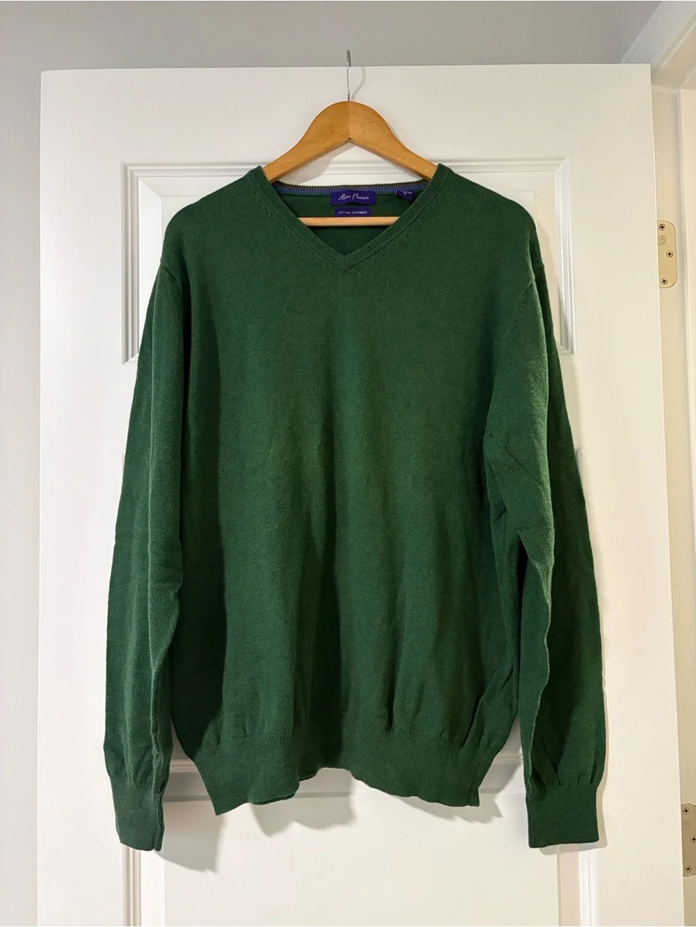 Alan Flusser Forest Green Cotton Cashmere Men's Sweater Holiday Office Wear